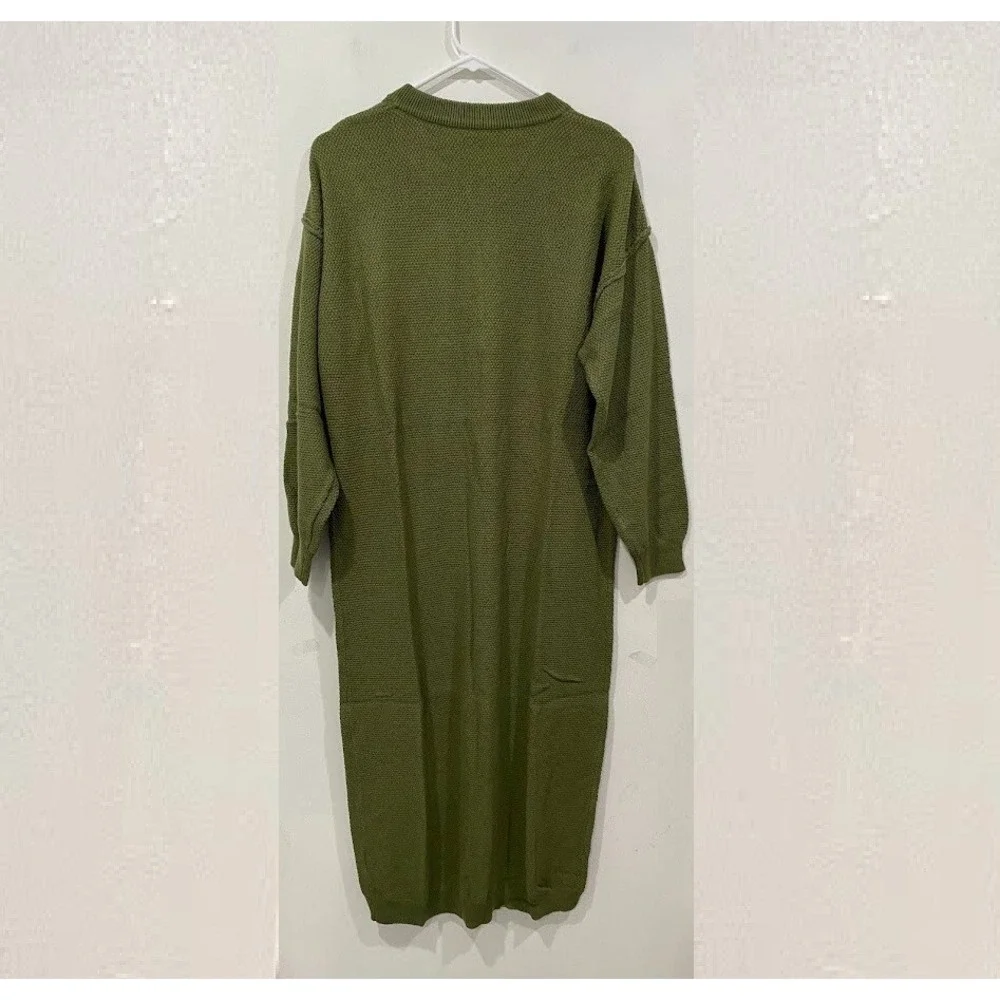 Flamingals Women's Fall Knit Sweater Dress Long Sleeve Button V Neck Loose Casua - Picture 4 of 5